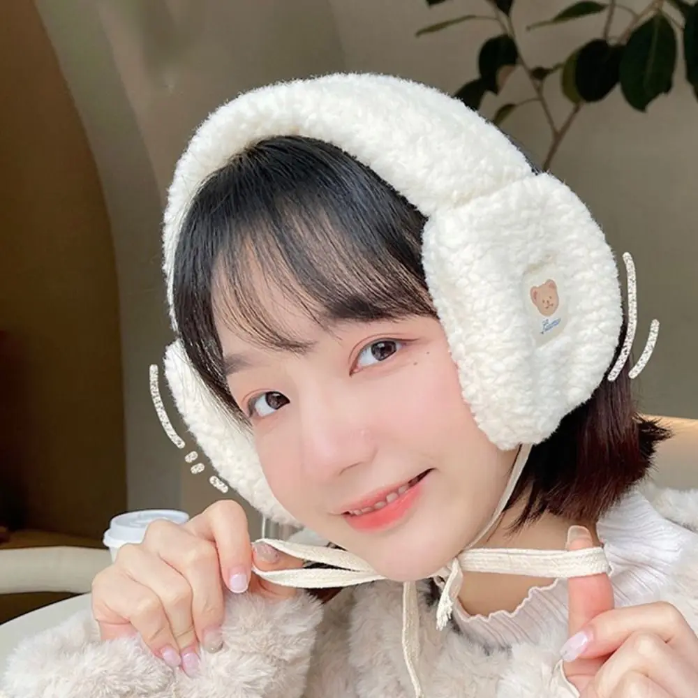 New Fashion Korea Women Winter Warm Plush Earmuff Ear Warmer Cute Bear Adults Kids Tie Plush Earmuffs