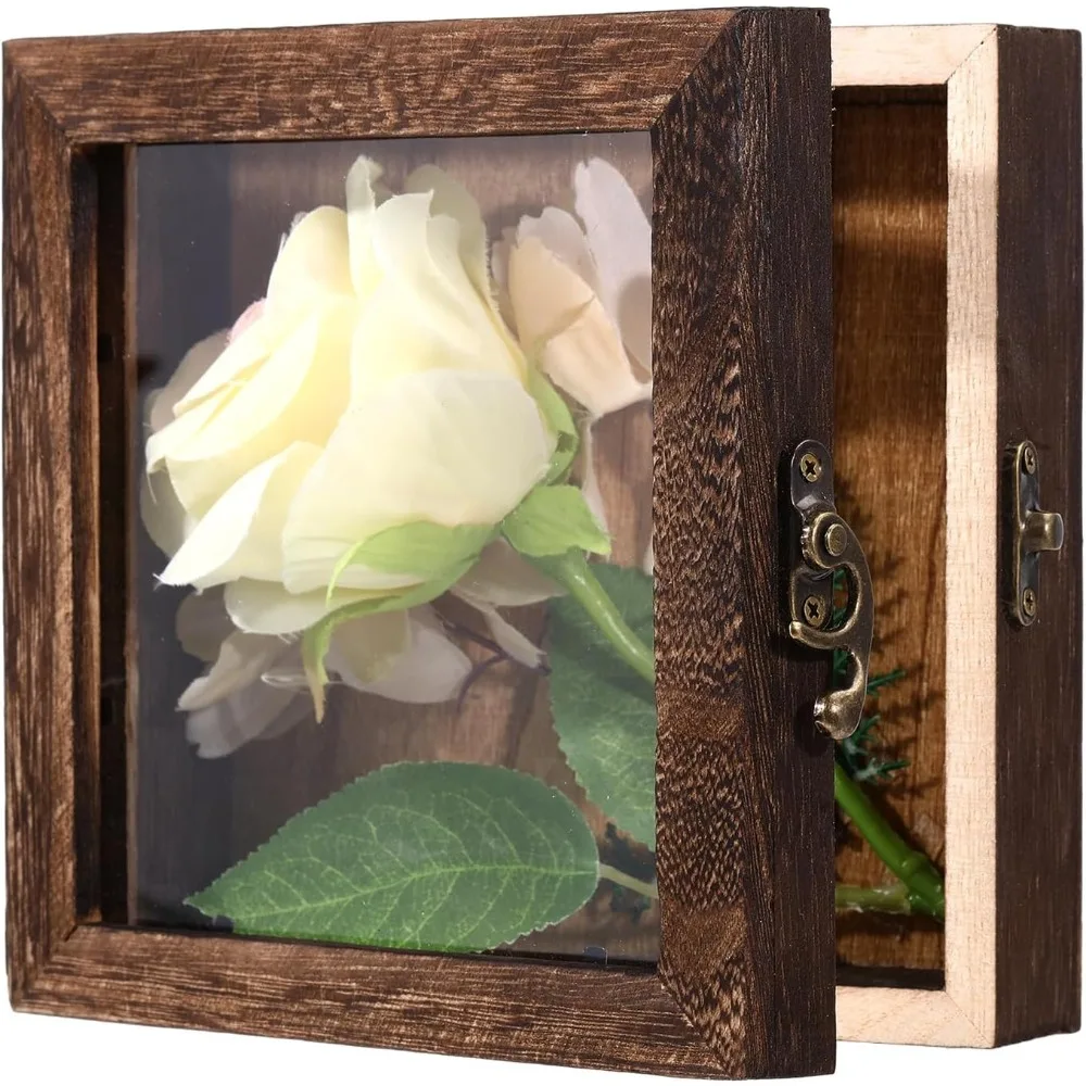 3D Shadow Box 3D Picture Frame Wood Display Case with Clear Acrylic Top Display Box 6x6in Display Case Box Picture Frame