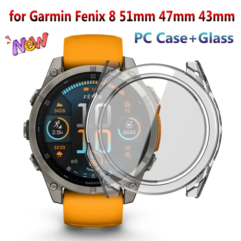 PC Case+Glass for Garmin Fenix 8 51mm 47mm Screen Tempered Protector Bumper Cover for Garmin Fenix 8 43mm Smartwatch Accessories