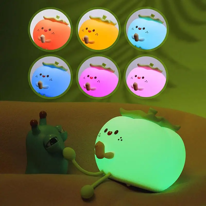 Squishy Lamp Adorable Persimmon Multi-Color Lamp 3 Level Dimmable Touch-Sensitive Rechargeable Night Light For Kids Soothing