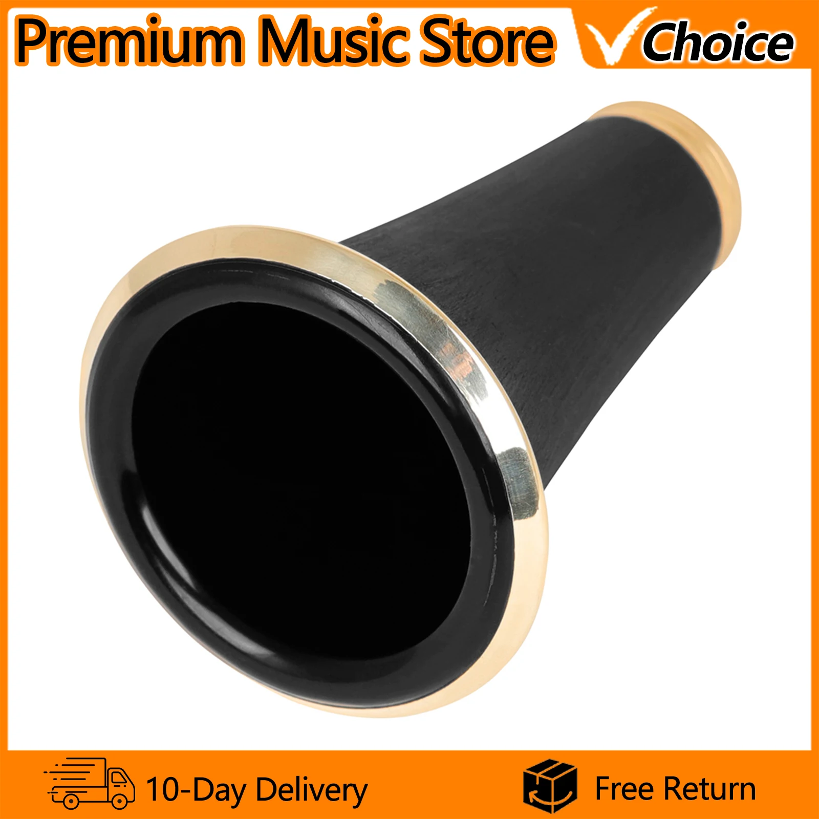Clarinet Bell Ebonite with Gold Trim Hard Rubber Bell with Nickel Plated Copper Ring, Shockproof Rim for Bb Clarinet Replacement