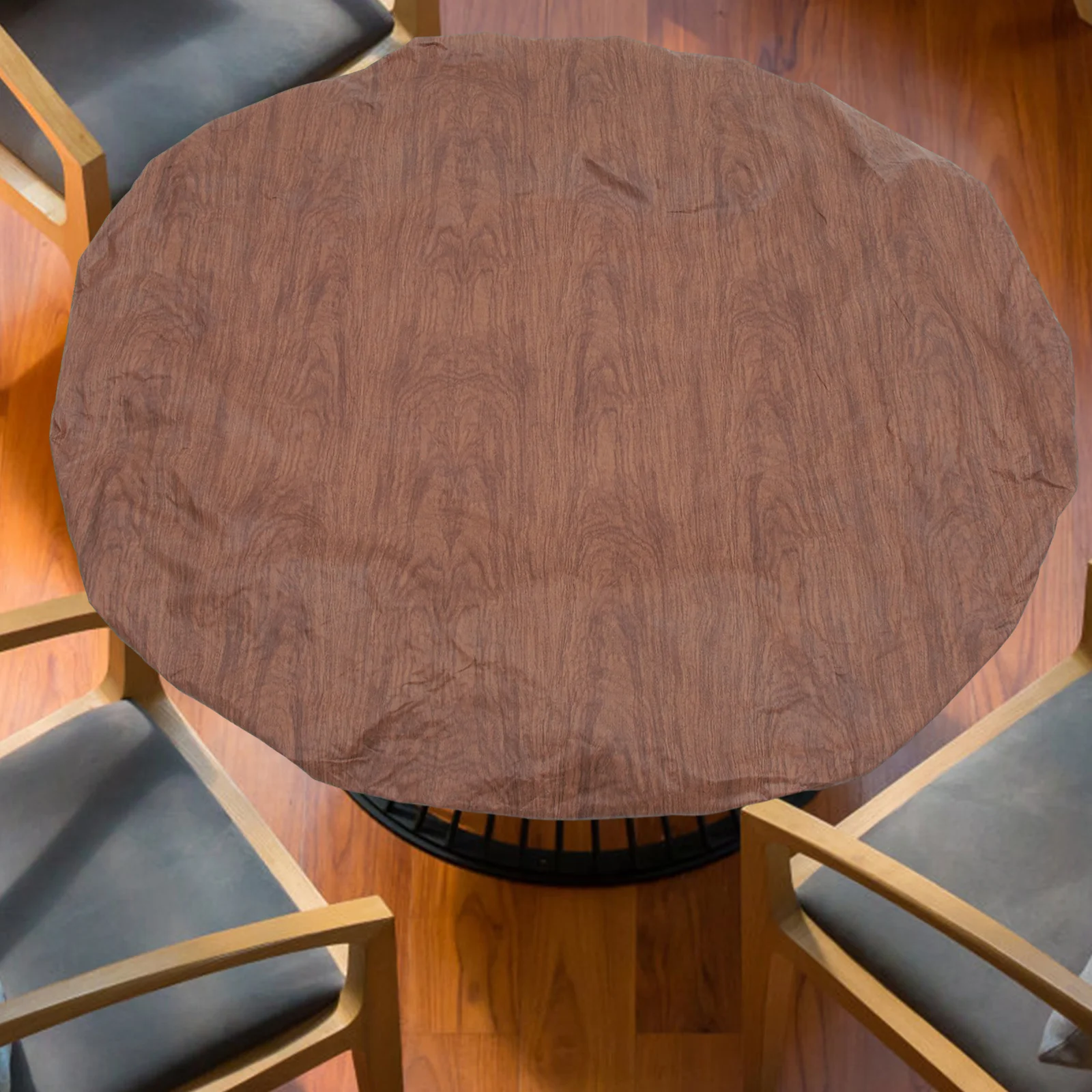 

Flannel Backed Round Tablecloth with Elastic Edge PVC Material Chic Look Wood Grain Design Perfect for Dining Display Tables