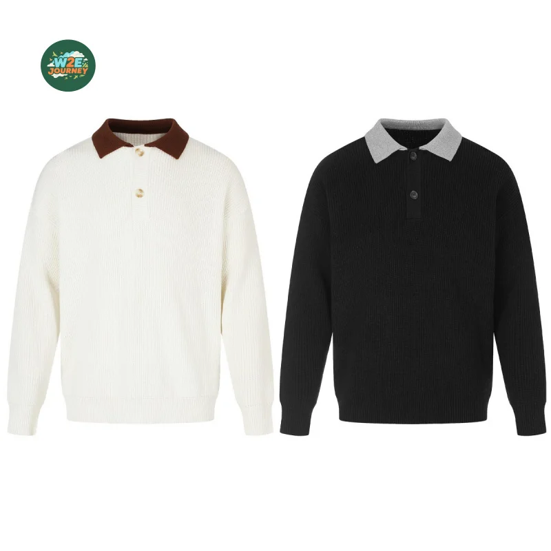 W2EJOURNEY EU US Size Luxury Quality Long Sleeve Polo Shirt Autumn New Color-Block Turn-Down Collar Casual Sweatshirt