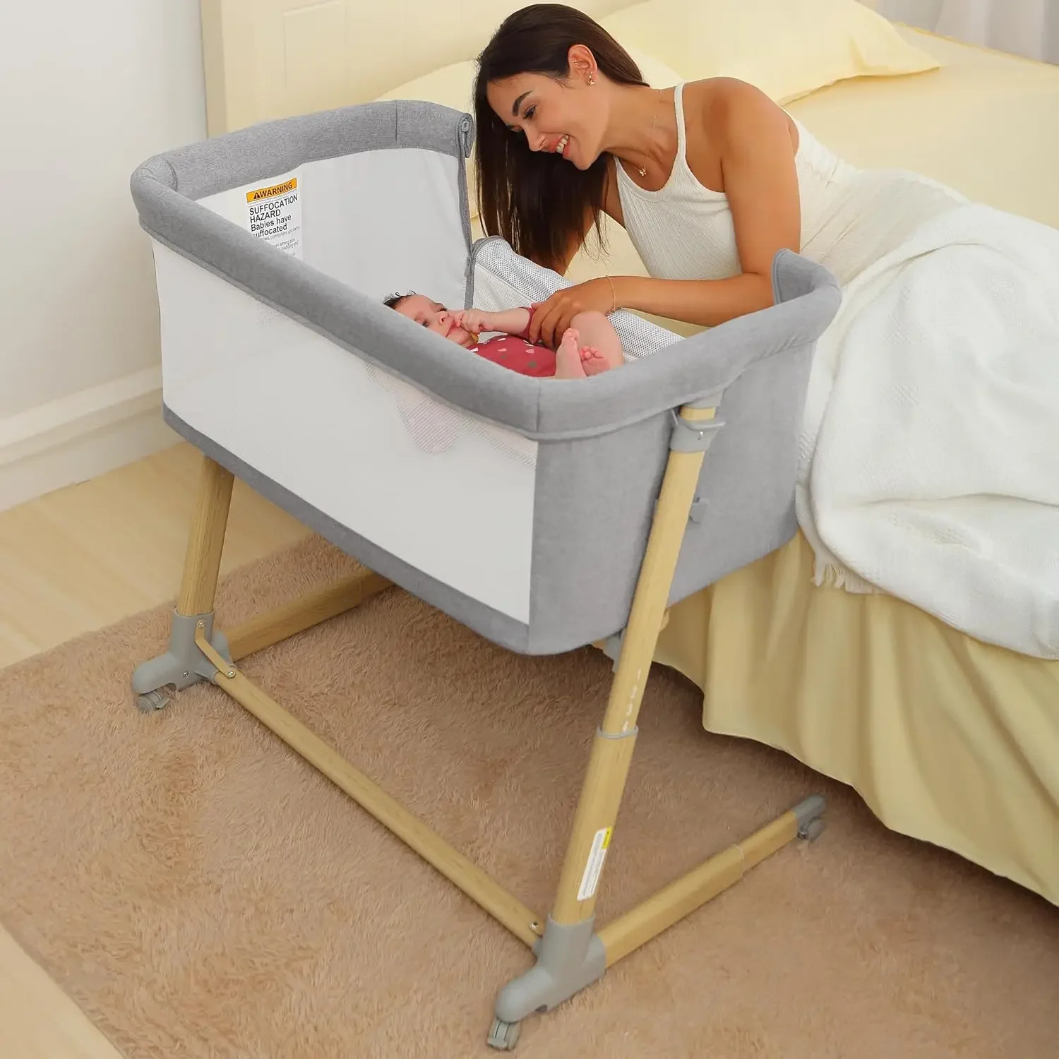 Baby Bassinets,All mesh Bedside Sleeper,Portable for Safe Co-Sleeping,Adjustable Crib,Baby Bed for Infant Newborn