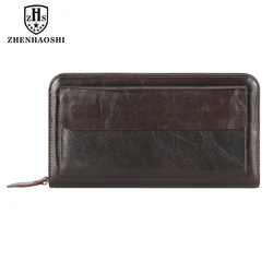 2024 Leather Large Men Clutch Wallets Name Customized Men Purse 100% Genuine Leather Long Leather Male Wallet