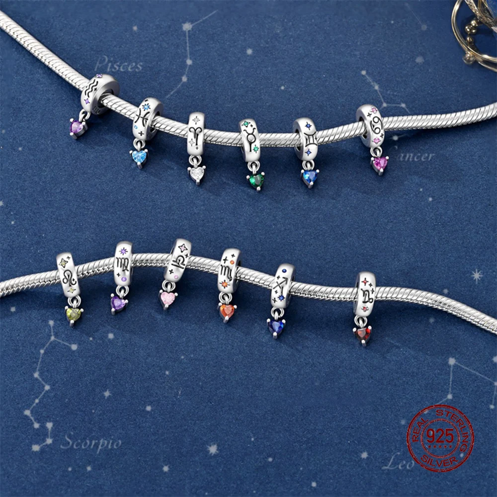 925 Sterling Silver 12 Constellation Positioning Bead Serie Pendant Charms Jewelry Fit Original 925 Bracelet For Women DIY Gift