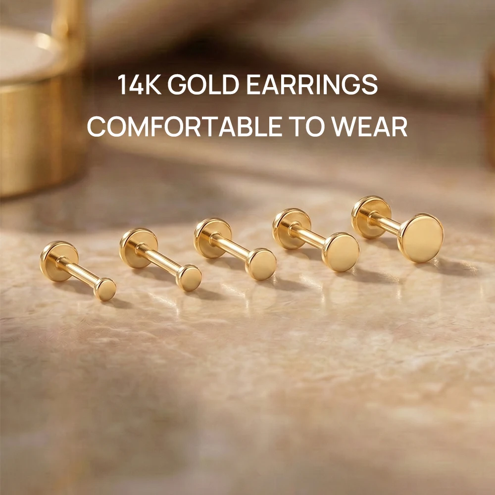 AIDE Mini-Piercing-Ohrringe aus 14-karätigem massivem Gold, glänzend, Herz-/rund-/sternförmig, für Damen, in verschiedenen Größen, klassischer Hochzeits- und Brautschmuck, luxuriöser Schmuck – Detail 36