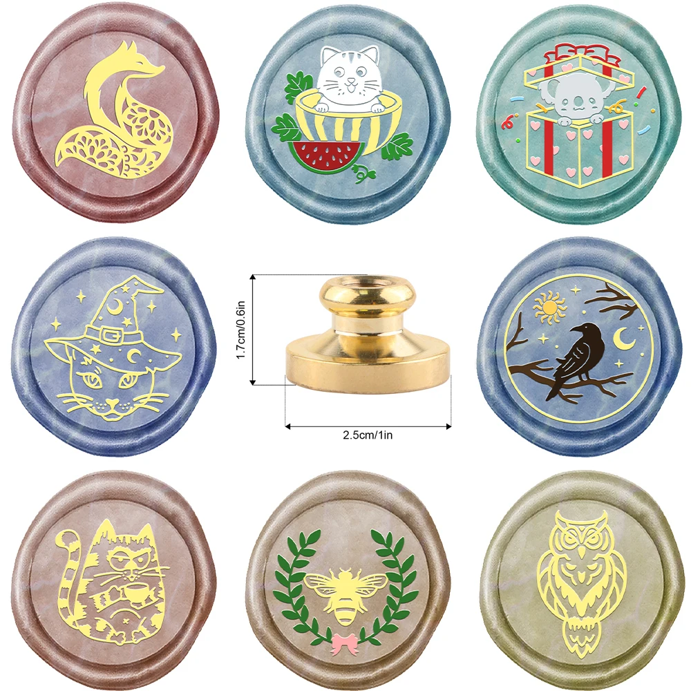 25mm Removable Wax Seal Stamp Head Cat Fox Bee Owl Bird Mixed Animal Pattern for DIY Invitation Greeting Card Crafting 2024 New