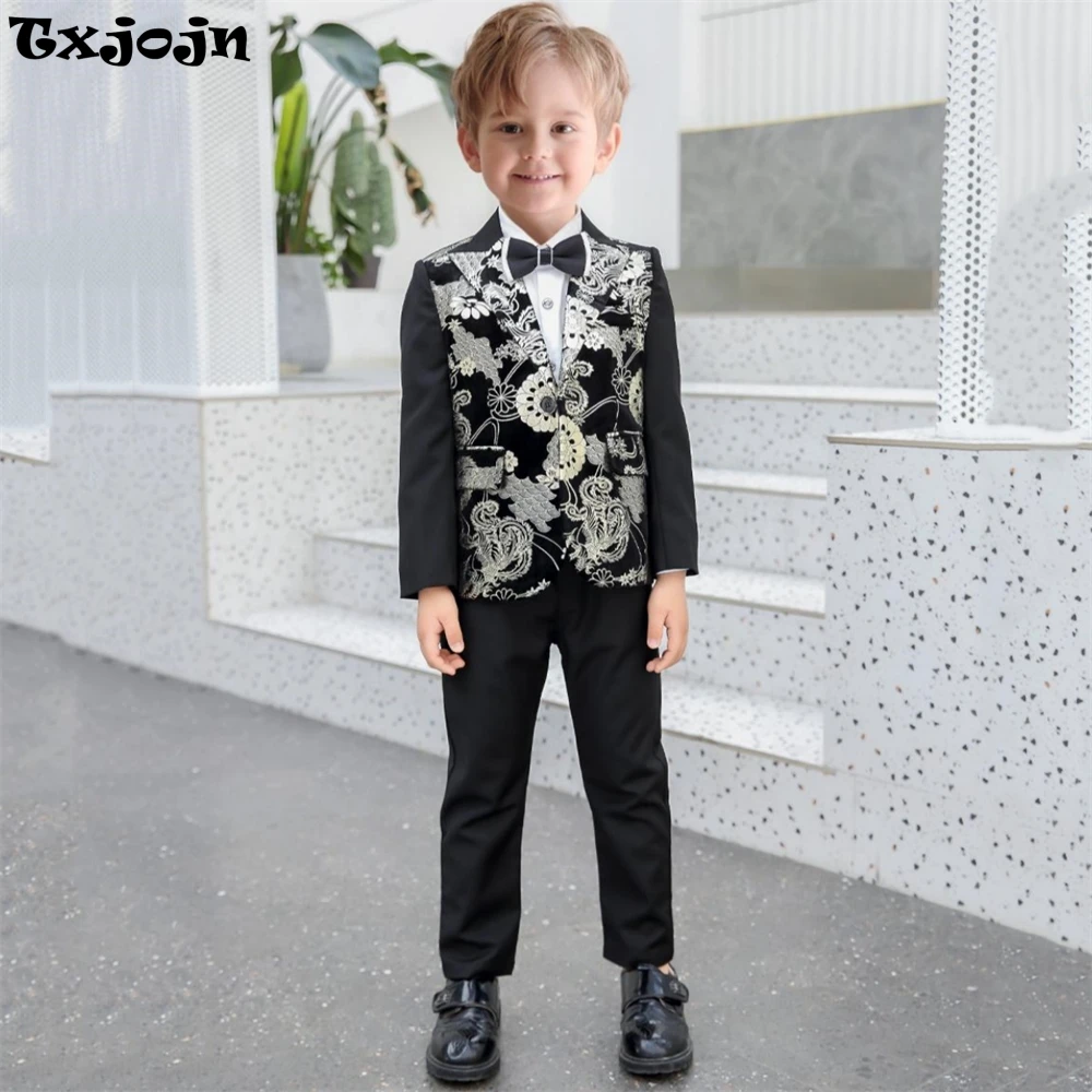 High Quality Child Printed Gilt Stamped Suit Set For Catwalk Performance Graceful Boys Suits New Year Christmas Party