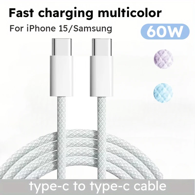 USB C to USB Type C Cable PD 60W Fast Charging Data Cable For Iphone 16 15 Pro Max Huawei Samsung Xiaomi Data Line 1M 1.5M 2M