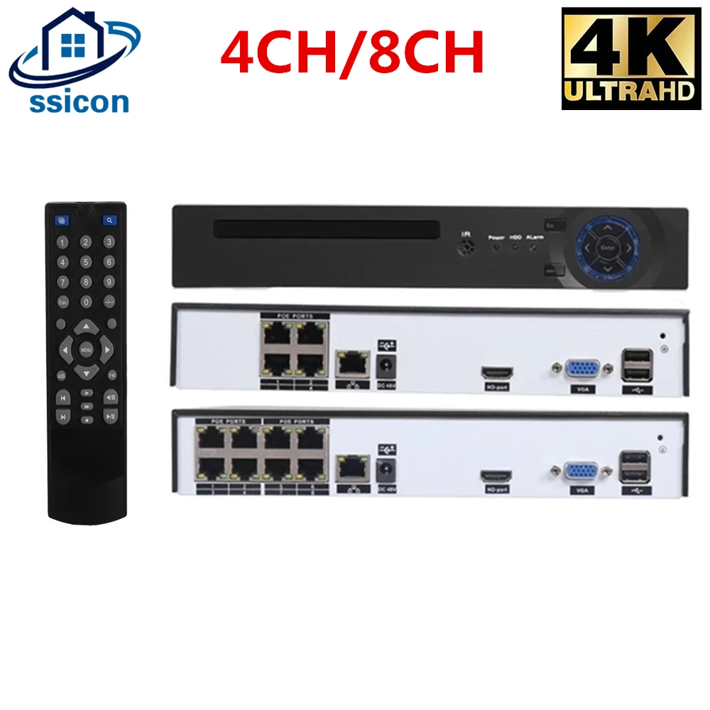 48V POE NVR 4CH 8CH 4K 8MP CCTV Surveillance Security Network Video Recorder For POE IP Camera