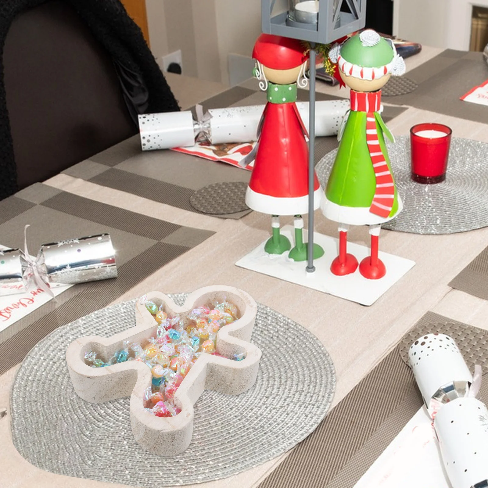 Wooden Gingerbread Man Food Serving Tray Holiday Party Snack Dessert Platter Christmas Tableware Decor Gingerbread Platter