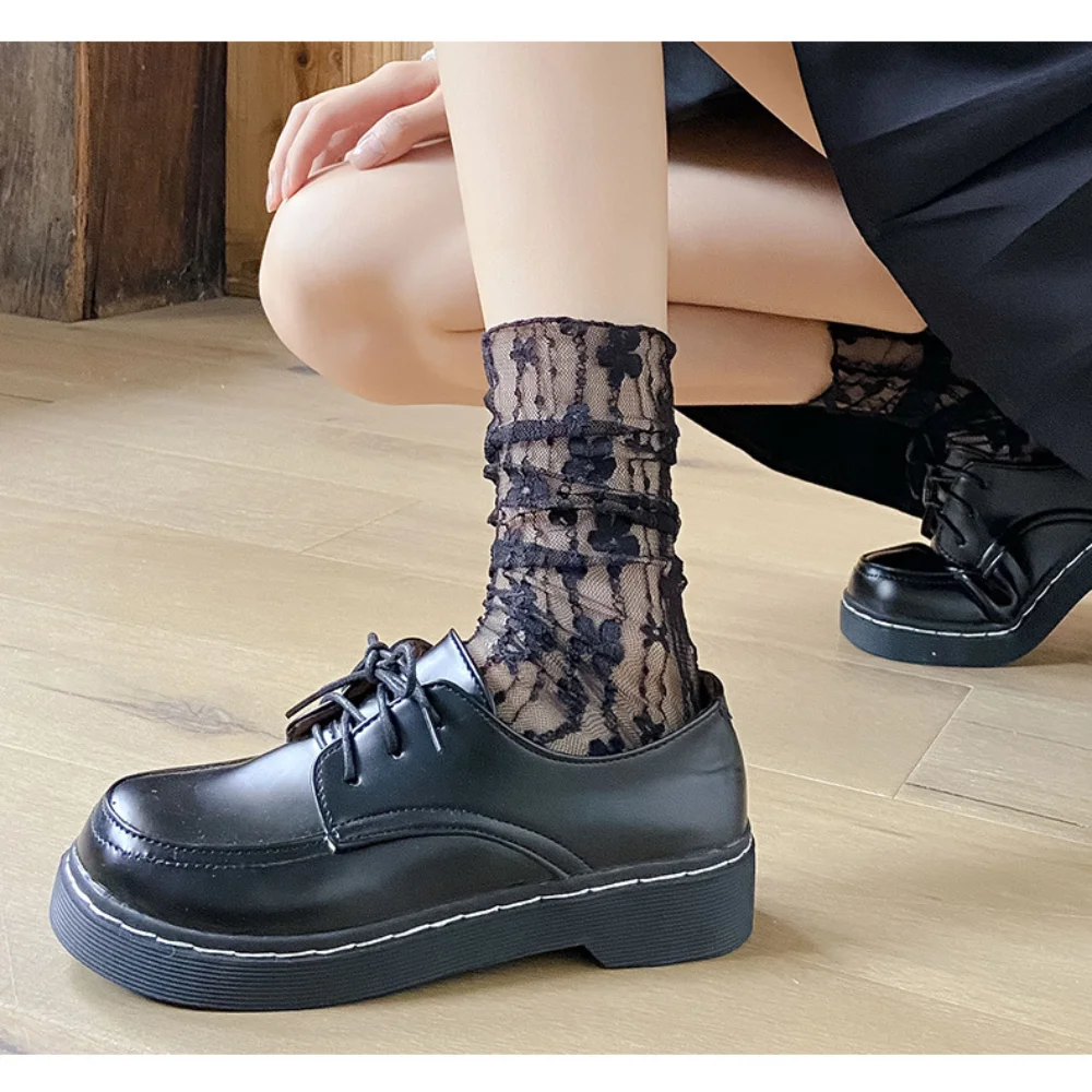 Style JK Floral Harajuku Socks Breathable Soft Mesh Fishnet Socks Transparent Lace Pile Socks Women\'s