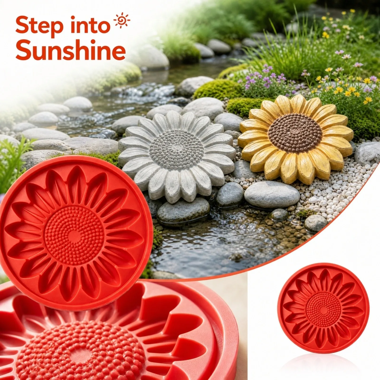 Sunflower Stepping Stone Mold Reusable Flower Shaped Garden DIY Concrete Paver Molds Outdoor Patio Walkway Decor