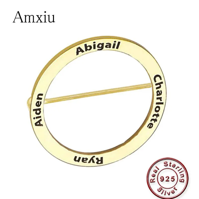 Amxiu Personalized 925 Sterling Silver Name Brooch Engrave 2-6 Names Brooches For Women Students Badge Pins DIY Suit Accessories