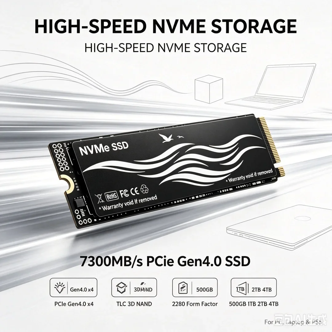 M.2 2280 NVMe SSD PCIe Gen4.0 X4 7400MB/s TLC 3D NAND 500GB-4TB Internal Gaming Drive for PS5 PC Desktop Laptop