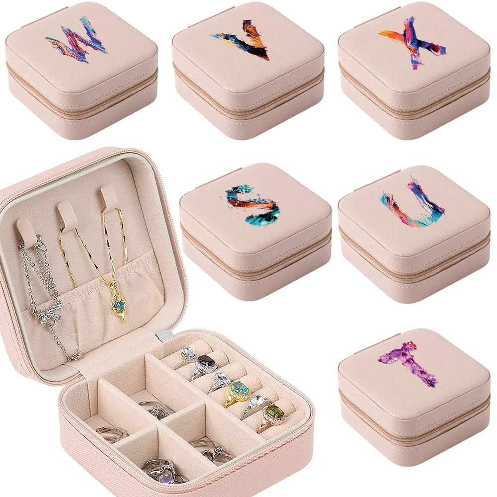 

Jewelry Box Organizer PU Leather Earring Ring Holder Jewelry Display Gift Jewelry Case Necklace Paint Letter Travel Storage Box