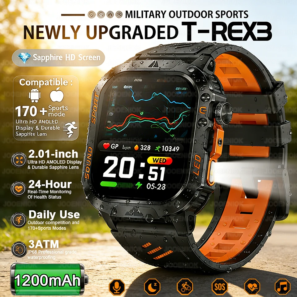 GPS Outdoor Military Men's Smart Watch 1200 Battery Sports Compass Health Monitoring Bluetooth Call 5ATM Waterproof Smartwatches