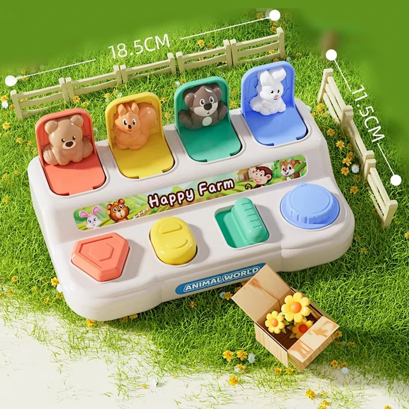 Montessori Baby's Hide-and-seek Toy Game Finger Dexterity Safe Pop-up Switch Box Early Education Pop-up Cute Animal Button Toy