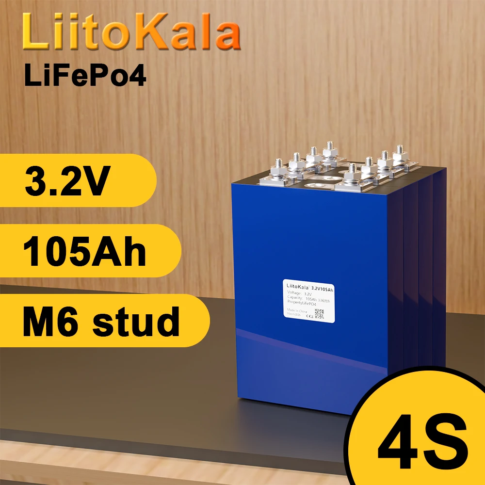 1-64pcs LiitoKala 3.2V 105Ah Lifepo4 Rechargeable Battery Lithium Iron Phosphate for 12v Golf Cart Off-Road Off-grid Solar Wind
