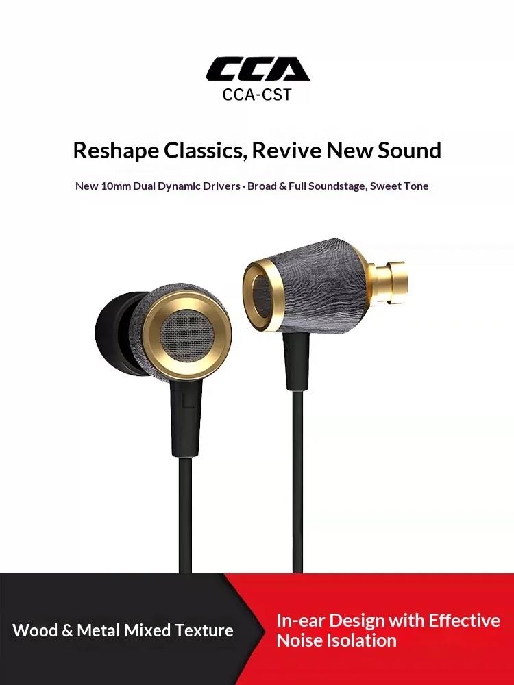 CCA CST Wired Headphones 10mm Double Magnetic Moving Coil Esports Headset 5mm large Diameter Sound Guide Tube Light Weight Gifts