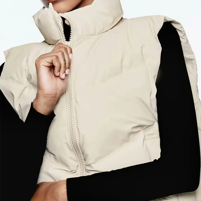 Faionable Stand Collar Svel Vest 2024 Winter Collection Glued S Design Women's ort Jaet Sli Trendy Sle