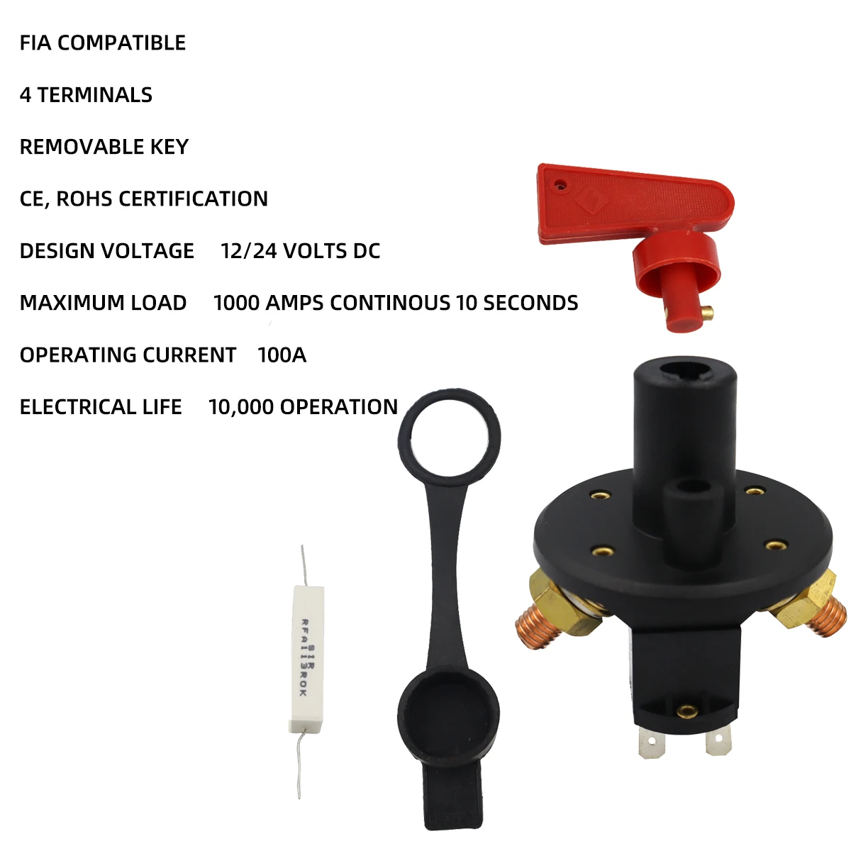 Heavy Duty FIA Type Battery Master Isolator Cut Off Kill Switch Universal 12/24V 4 Terminals Battery Isolator