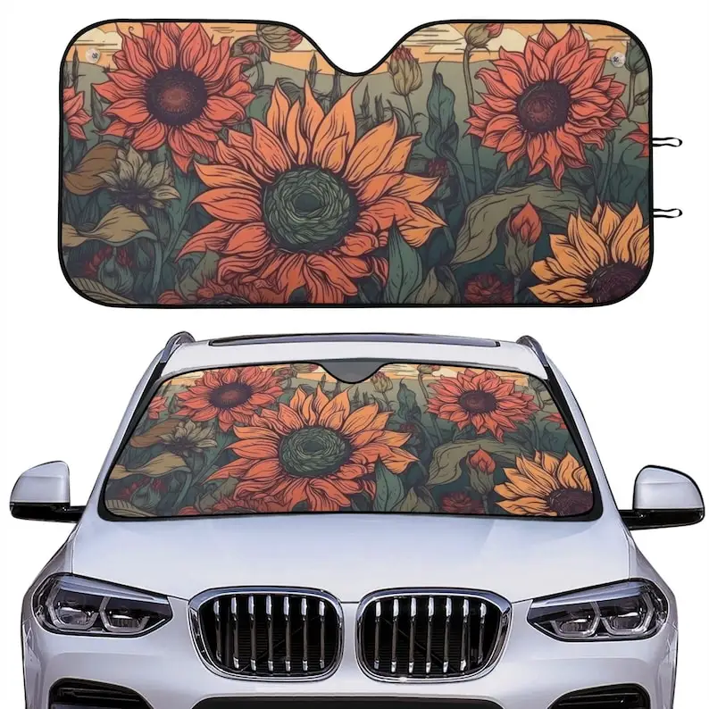 Sunflowers Car Auto Sun Shade, Nature Botanical Floral Windshield Sunshade, Summer Lovers Car Gift, Car Accessories,