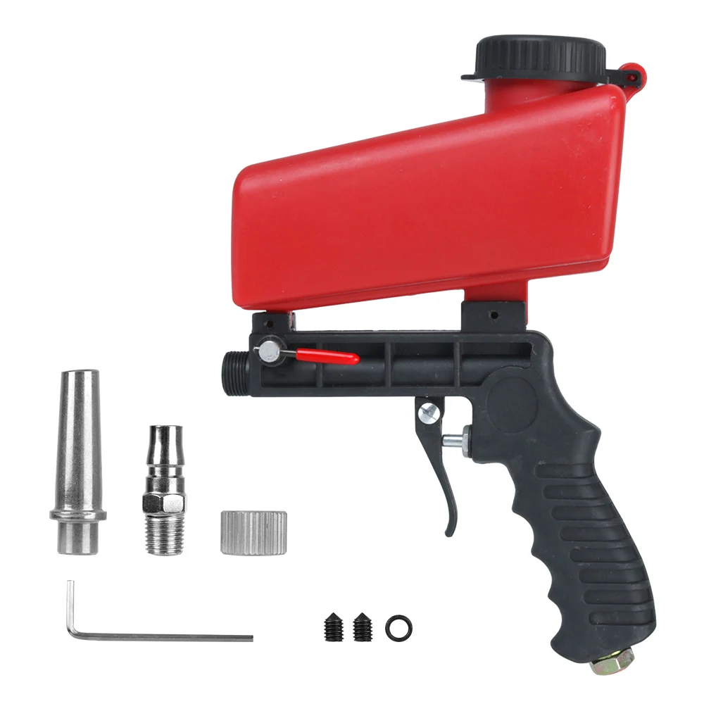 Sandstrahlpistole, handgehaltenes pneumatisches Strahlpistolen-Set, kleine Sandstrahlmaschine, verstellbar, tragbar, Schwerkraft-Sandstrahler, 90 psi