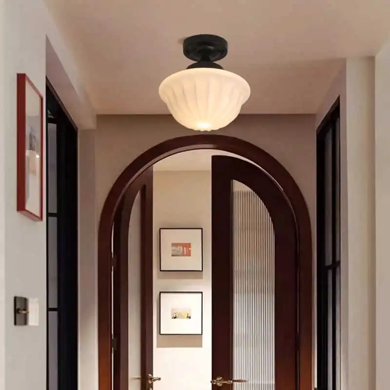 الفرنسية الحديد المطاوع قلادة ضوء الاستدارة الزجاج الأبيض مصباح معلق غرفة نوم غرفة المعيشة مطعم المطبخ خط طويل الثريا