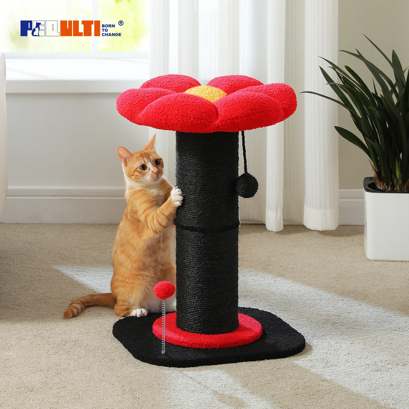 Flower Cat Scratching Post Small Cat Tree Tower Cat Scratcher for Indoor Cats with Super Thick Scratching Post Removable Cat Bed