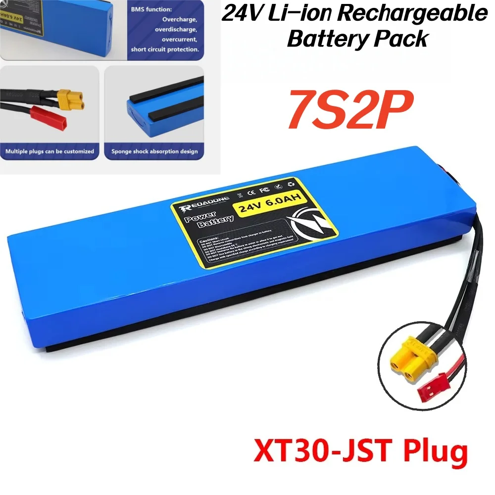 

7S2P 24V 6000mAh 18650 lithium battery rechargeable battery with BMS protection board lithium-ion battery pack.
