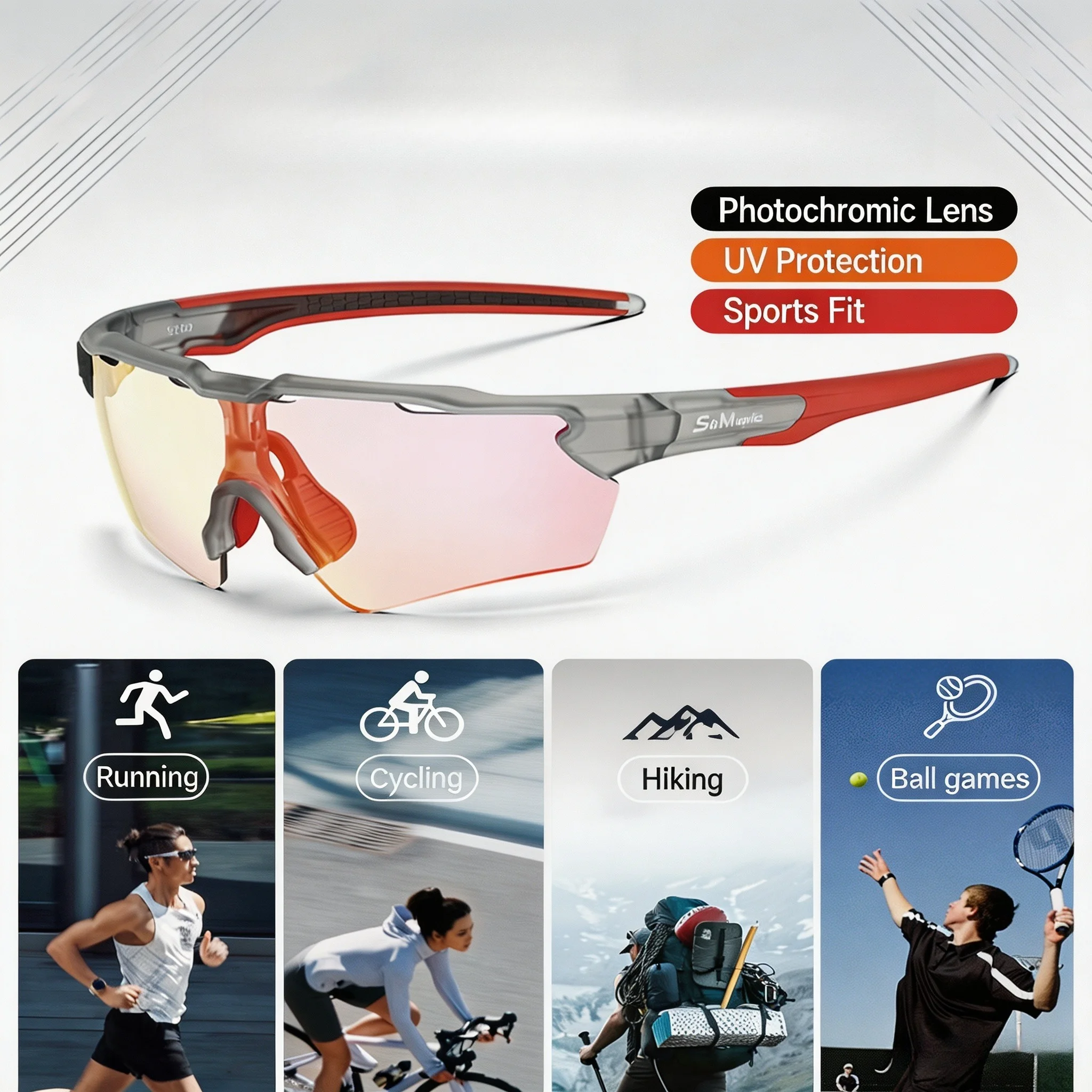 Photochromic Cycling Glasses UV400 Sports Sunglasses for Men Women Bike Running Hiking Outdoor Goggles