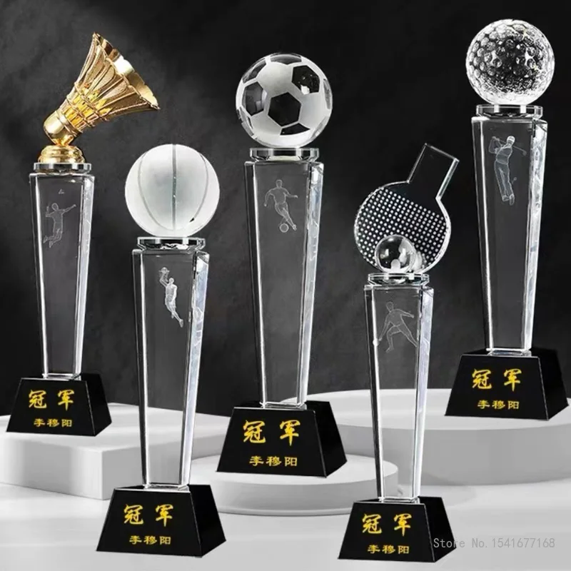 

Customized Crystal Trophy Sports Style Competition Creative Metal, Gold, Silver, Copper Badminton High-end Award Home Decor, 1Pc