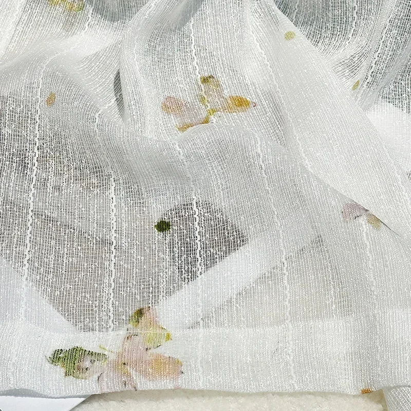 Custom Size Pastoral Romantic Printed Small Butterfly Sheer Curtain Country Style Transparent Fabric for Living Room Balcony