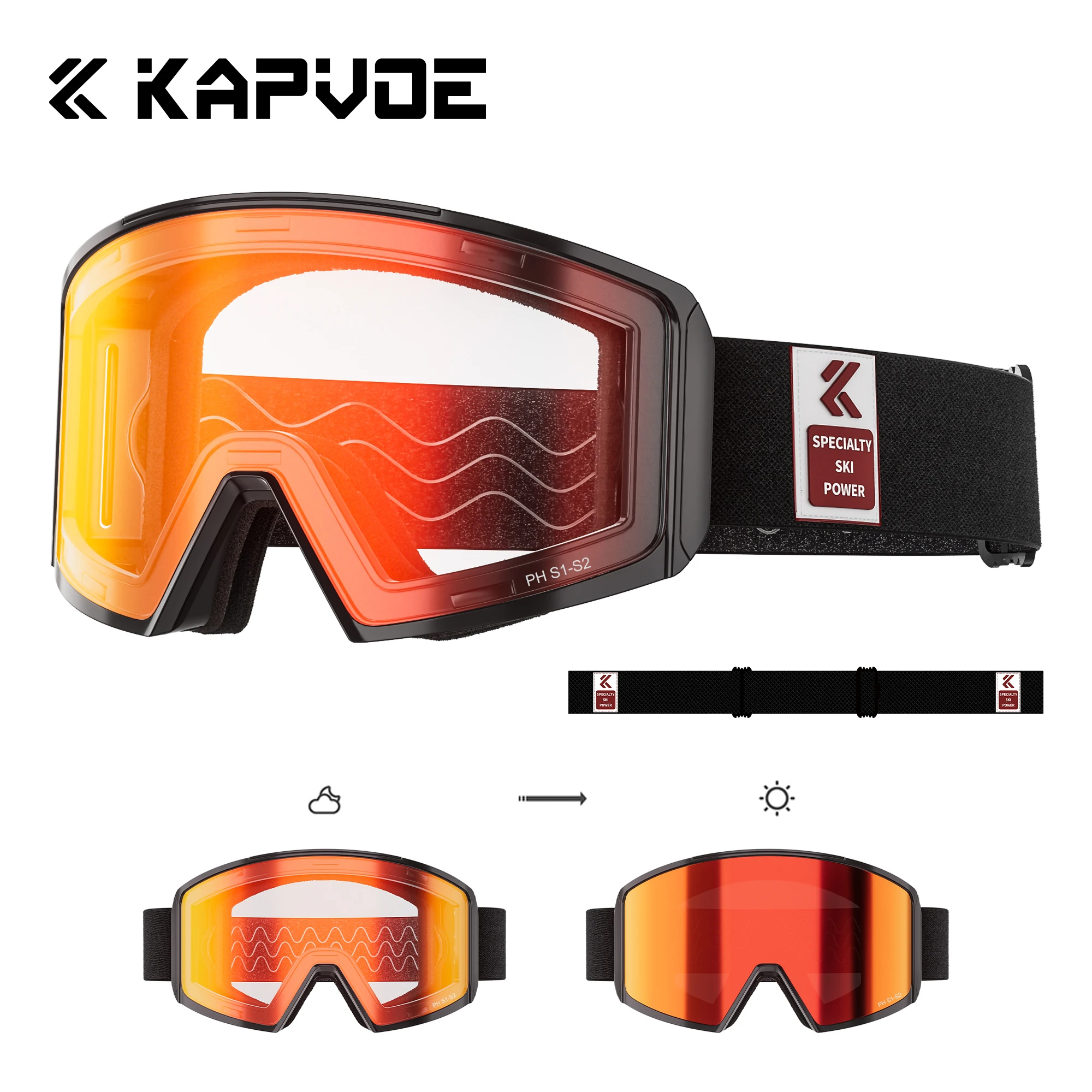 

Kapvoe Photochromic Snow Goggle Ski Sunglasses Snowboard Anti-Fog Mask for Men Women Eyewear Kit UV400 Glasses Snowmobile Winter