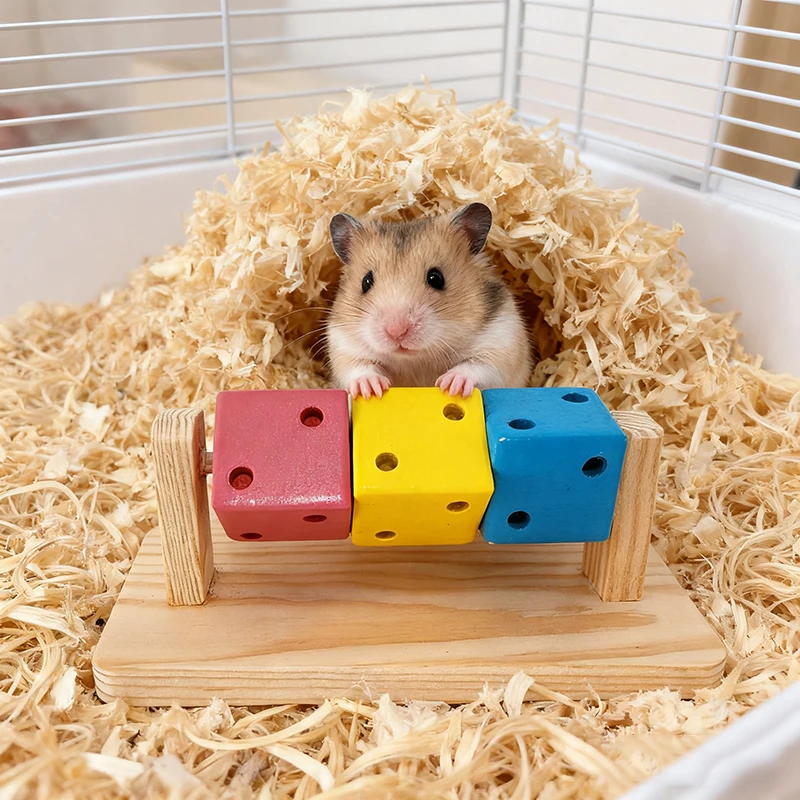 Divertente criceto cubo magico giocattolo da masticare in legno esercizio allenamento intelligente blocco di legno colorato per piccoli animali criceti sport