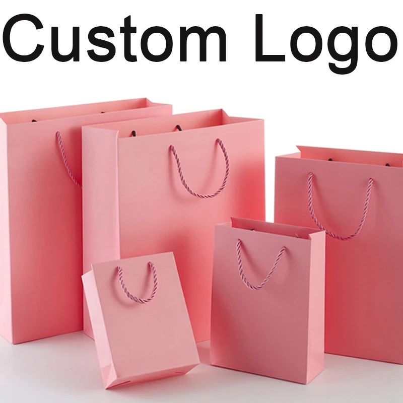 10 Pcs Free Custom Logo Black Paper Bag jewelry gifts package bag wedding gifts personization bag clothing shopping business bag