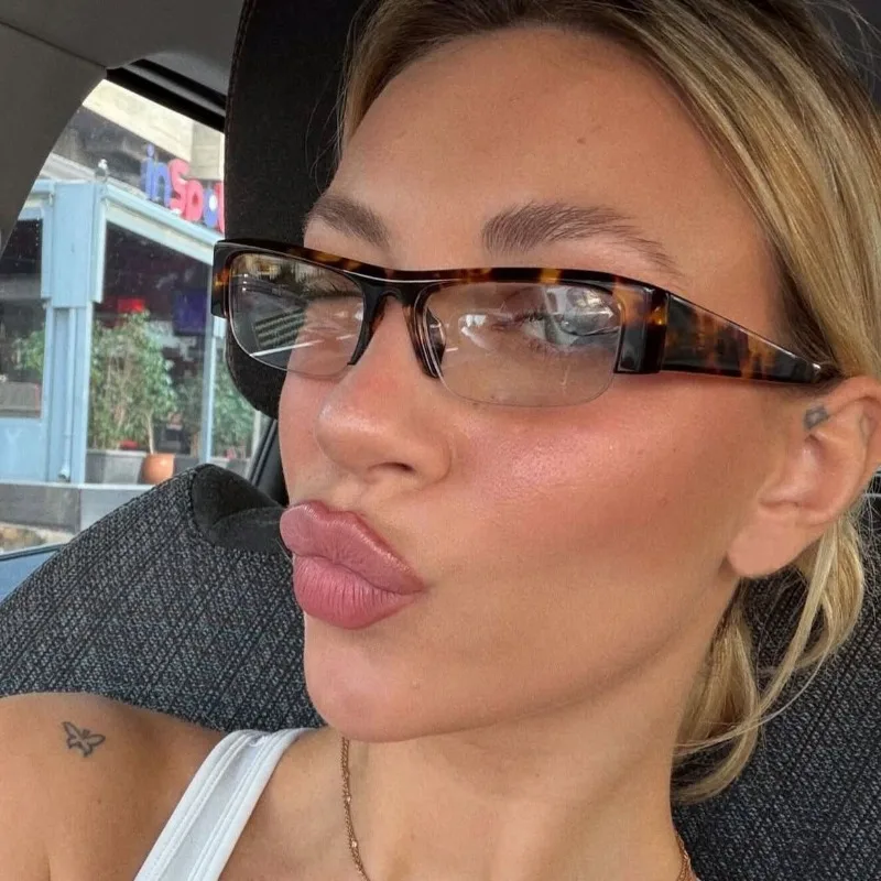 

Fashion Small Rectangle Women Hiking Sunglasses Vintage Clear Lens Half Frame Eyewear Travel Shades UV400 Driving Eyeglasses