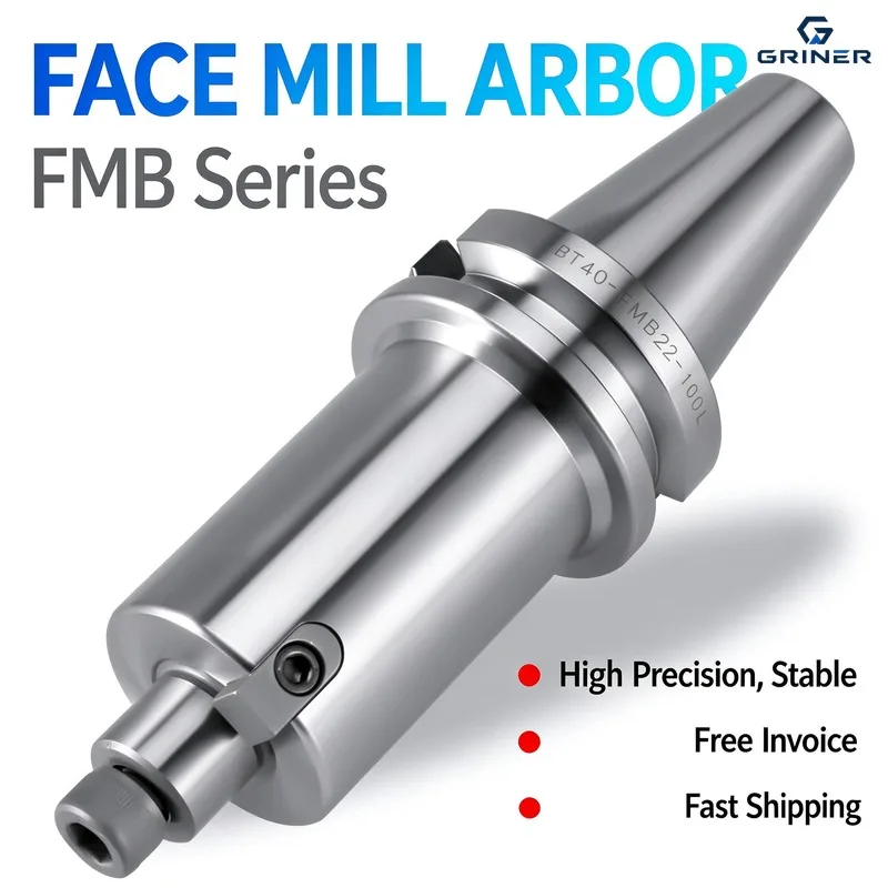 GRINER High Precision BT‑FMB Shell End Mill Arbor, BT40‑FMB22 BT50‑FMB32 Extended Face Milling Tool Holder for Machining Center