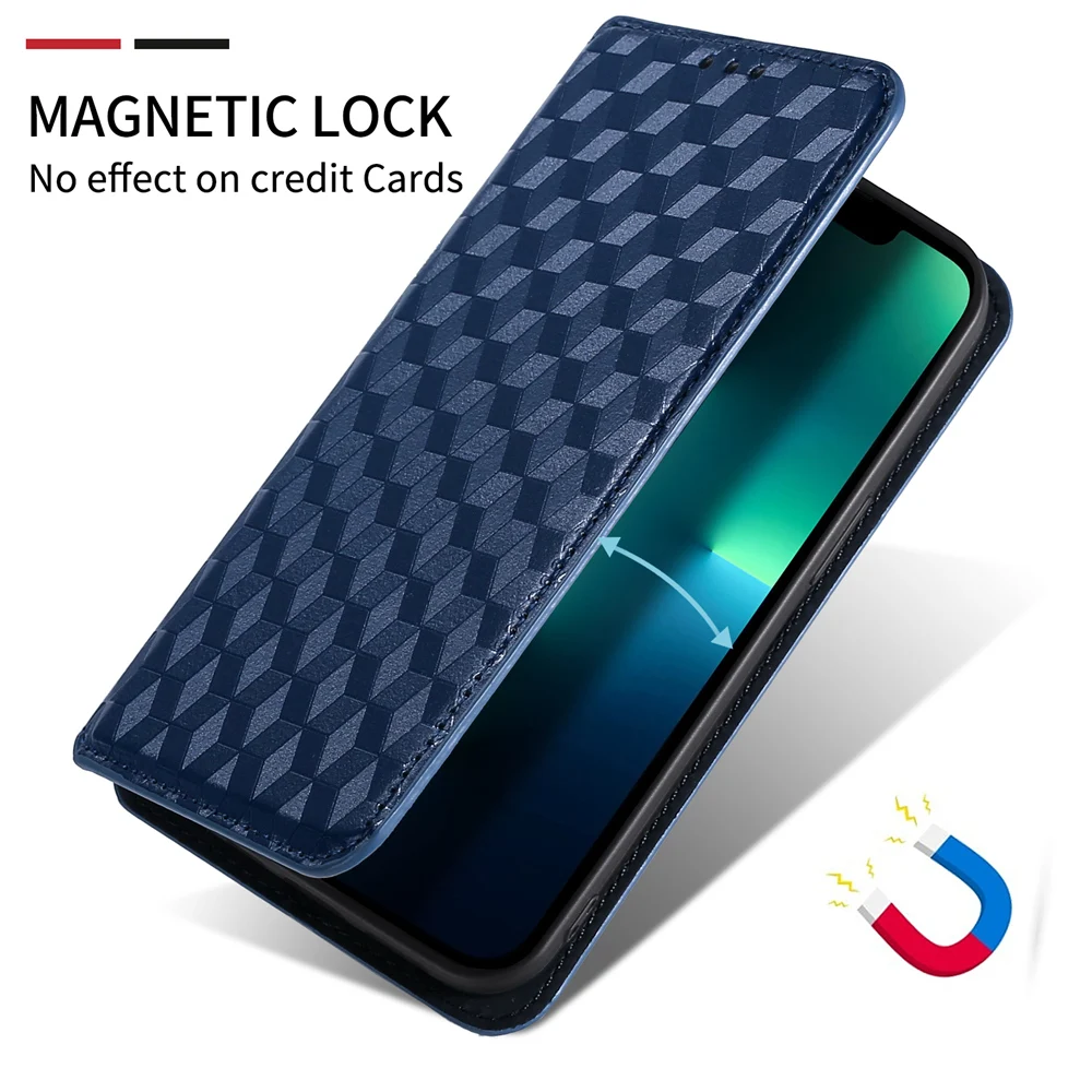 Luxury Checkered Pattern Leather Wallet Case for Samsung Z Fold 5, Portable Flip Cover, Card Case, Magnetic Phone Bag