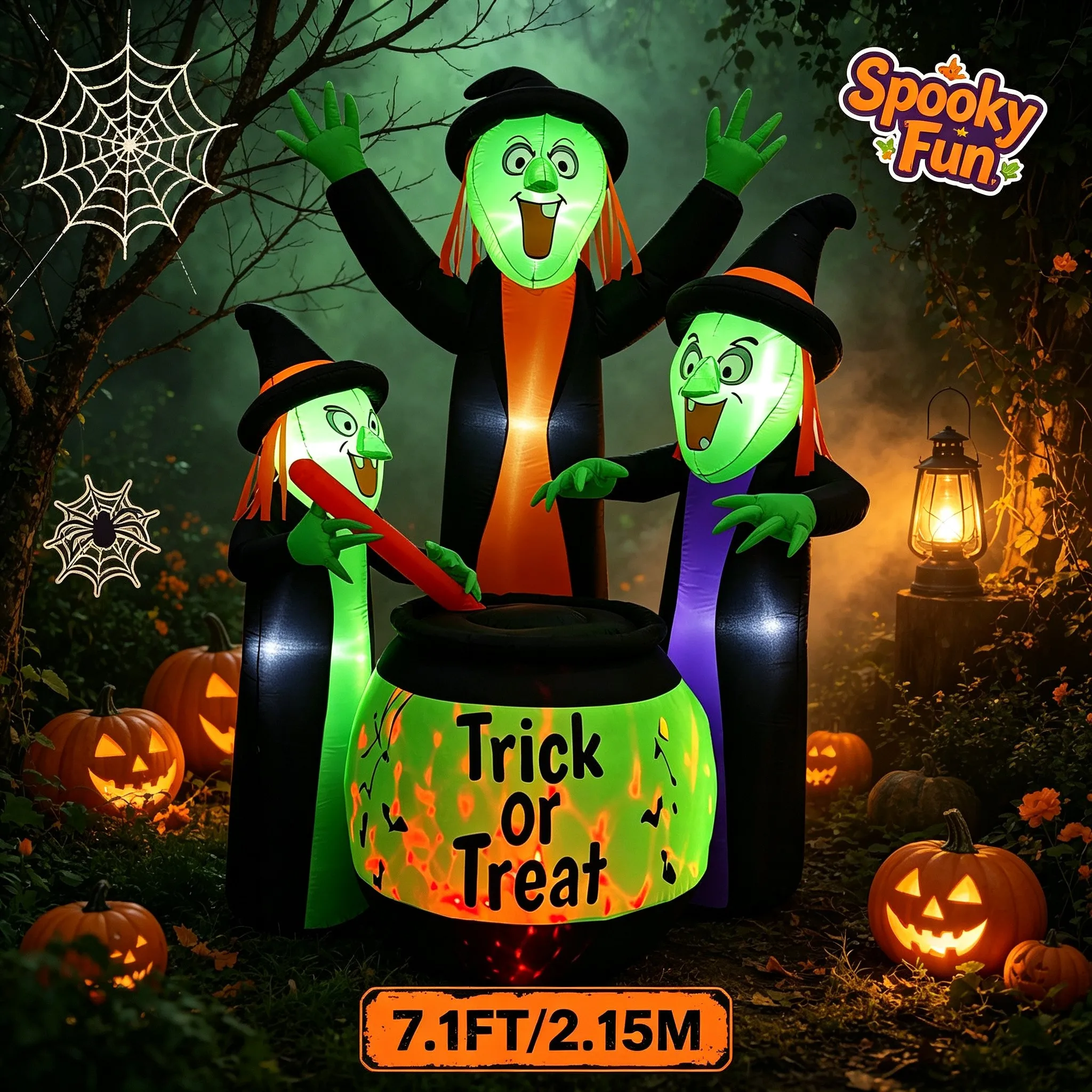 Halloween Three Witches Cauldron Outdoor Holiday Decorations LED Inflatable Model For Backyard Garden Halloween Party Decor