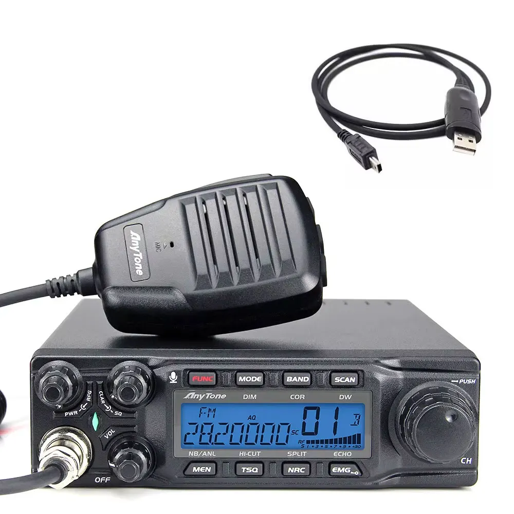 GOOD AnyTone AT-6666PRO 28-29.7MHz 10-Meter 40-Channel Amateur Radio AM/FM/USB/LSB/PA/CW Mode Radio Transceiver + Programming Ca