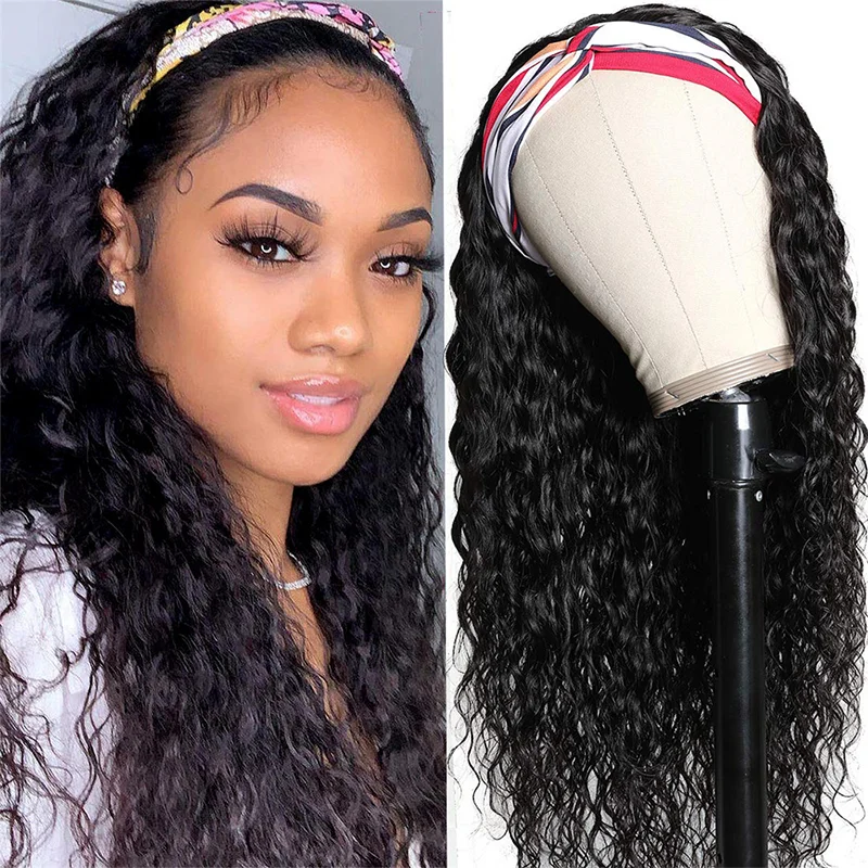 Water Wave Headband wigs human hair Brazilian Glueless wigs on sale For Women Full Made Machine Virgin Human Hair Wig 100%