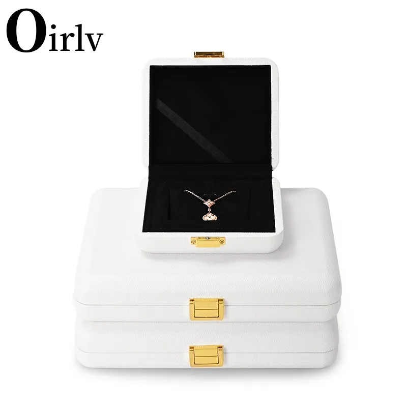 

Oirlv White Leather Gift Boxes Ring Earrings Pendant Necklace Pendant Display For Counter Showcase Portable Jewelry Storage Box