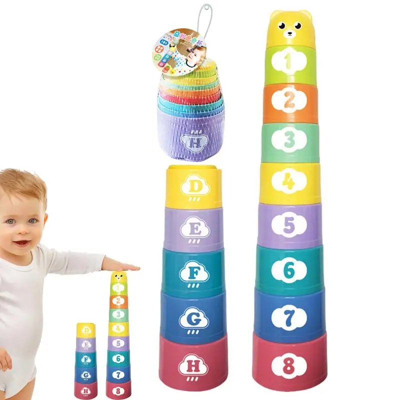 Anzahl & Buchstaben Baby Stapelbecher Spielzeug Baby Frühes Lernspielzeug Nesting Cup Spielzeug Baby Badespielzeug Montessori Spielzeug