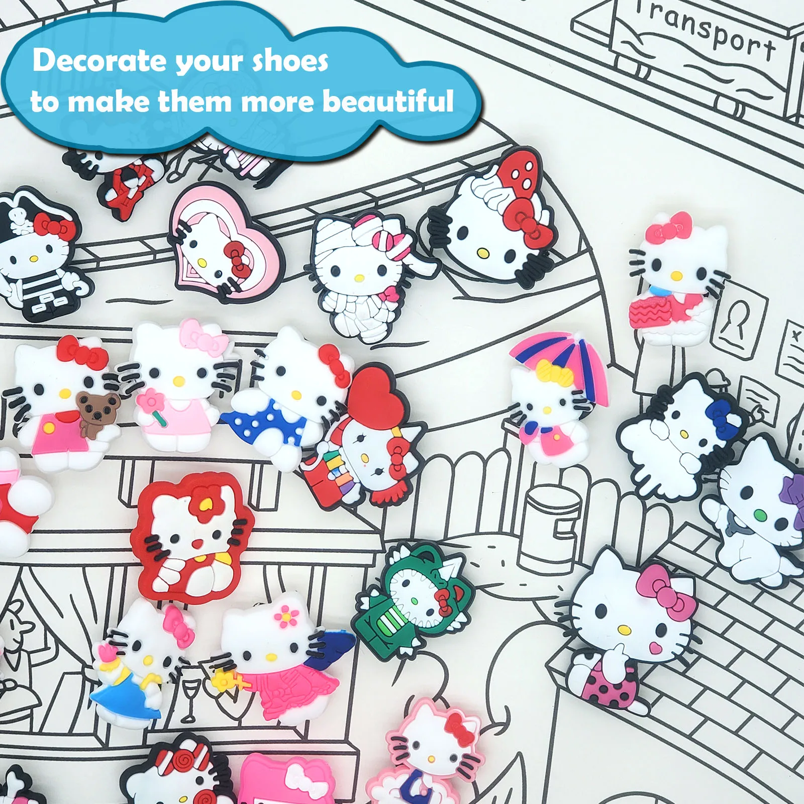 Random 10/20/30Pcs Sanrio Hello Kitty Series Shoe Charms For Sandals, PVC DIY Shoe Decorations Accessories Shoe Pins Great Gift image 6