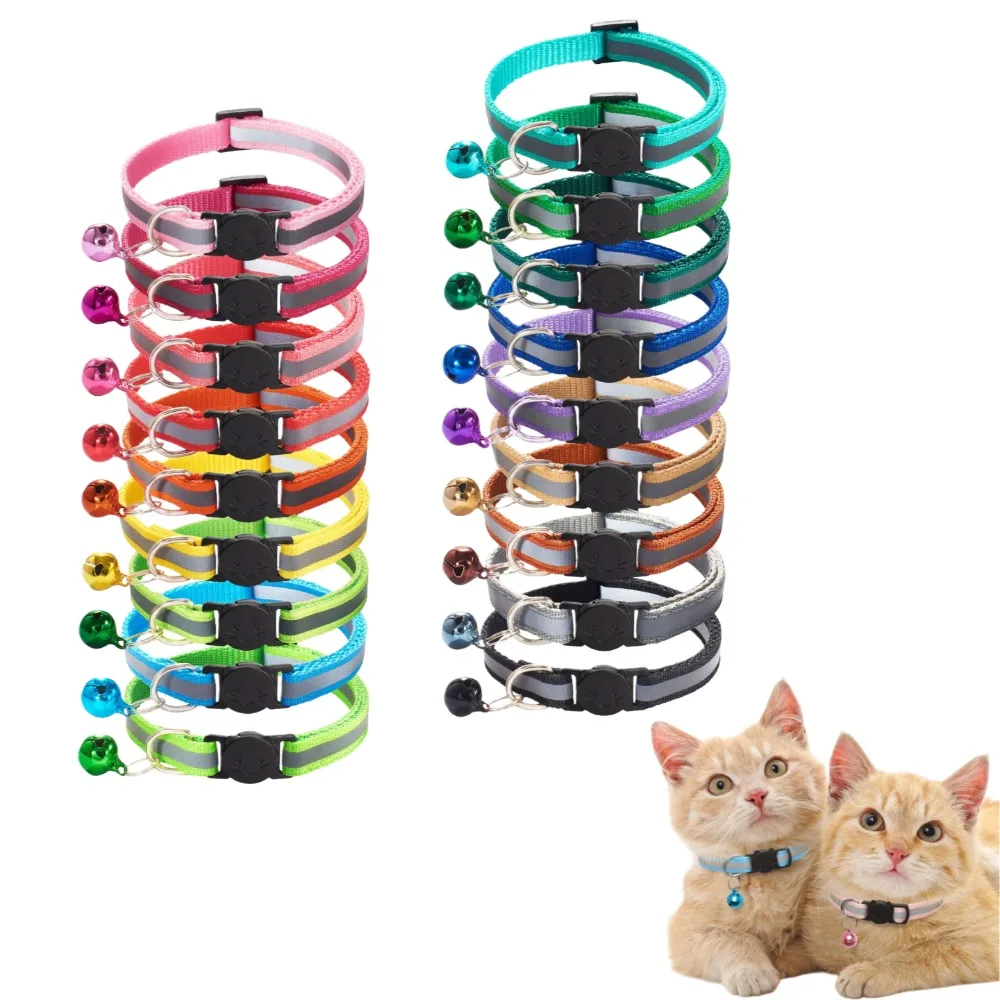 Cores reflexivo breakaway gato colar pescoço anel produtos para animais de estimação segurança ajustável com sino charme colar para filhote de cachorro