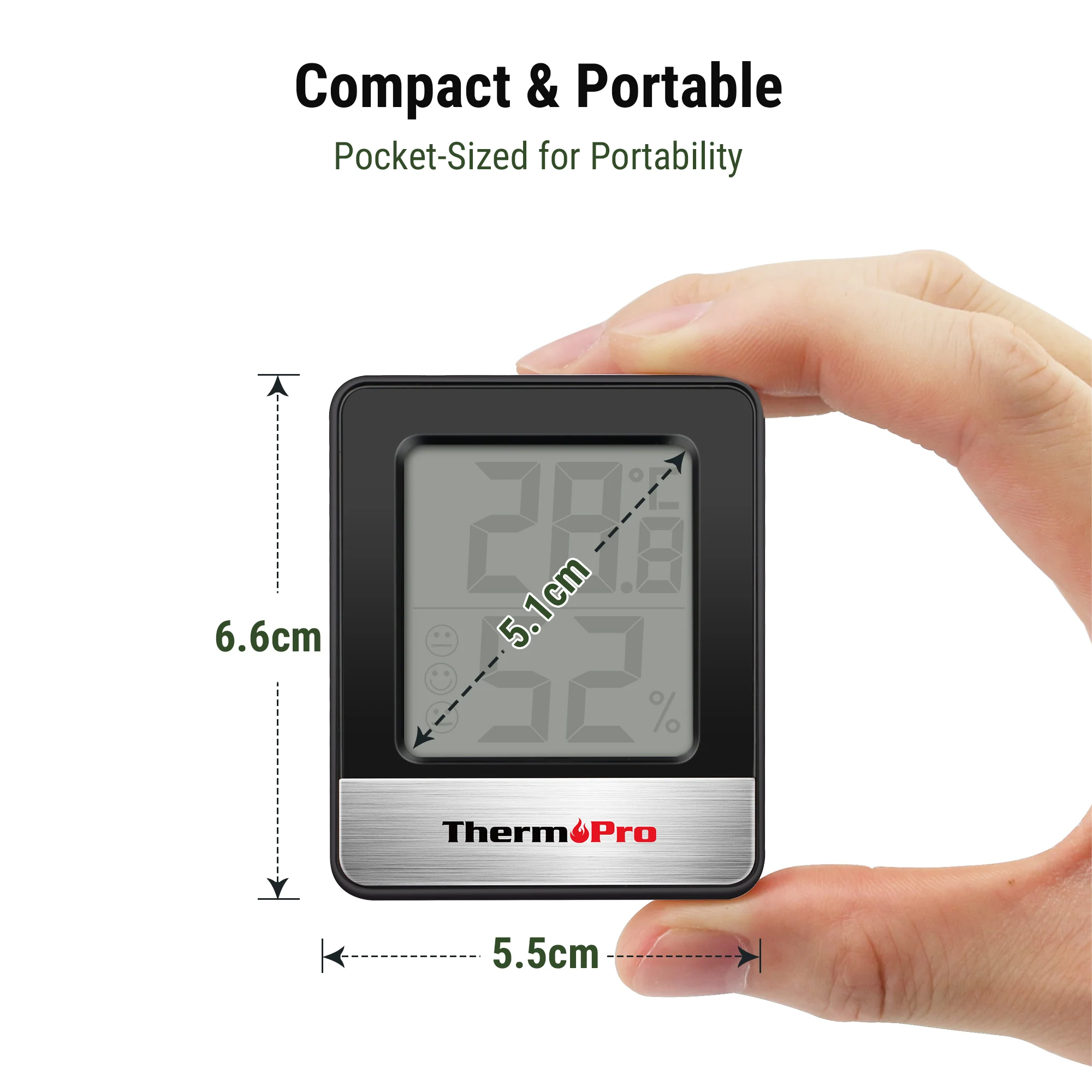 ThermoPro TP49 Mini higrómetro digital para interiores para estación meteorológica doméstica, negro y blanco