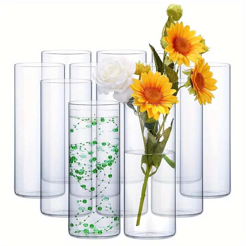 

12-Piece Glass Cylinder Vase Set, Clear Vase Tall Floating Candle Holder, Dining Table Home Wedding Decorations Formal Dinner